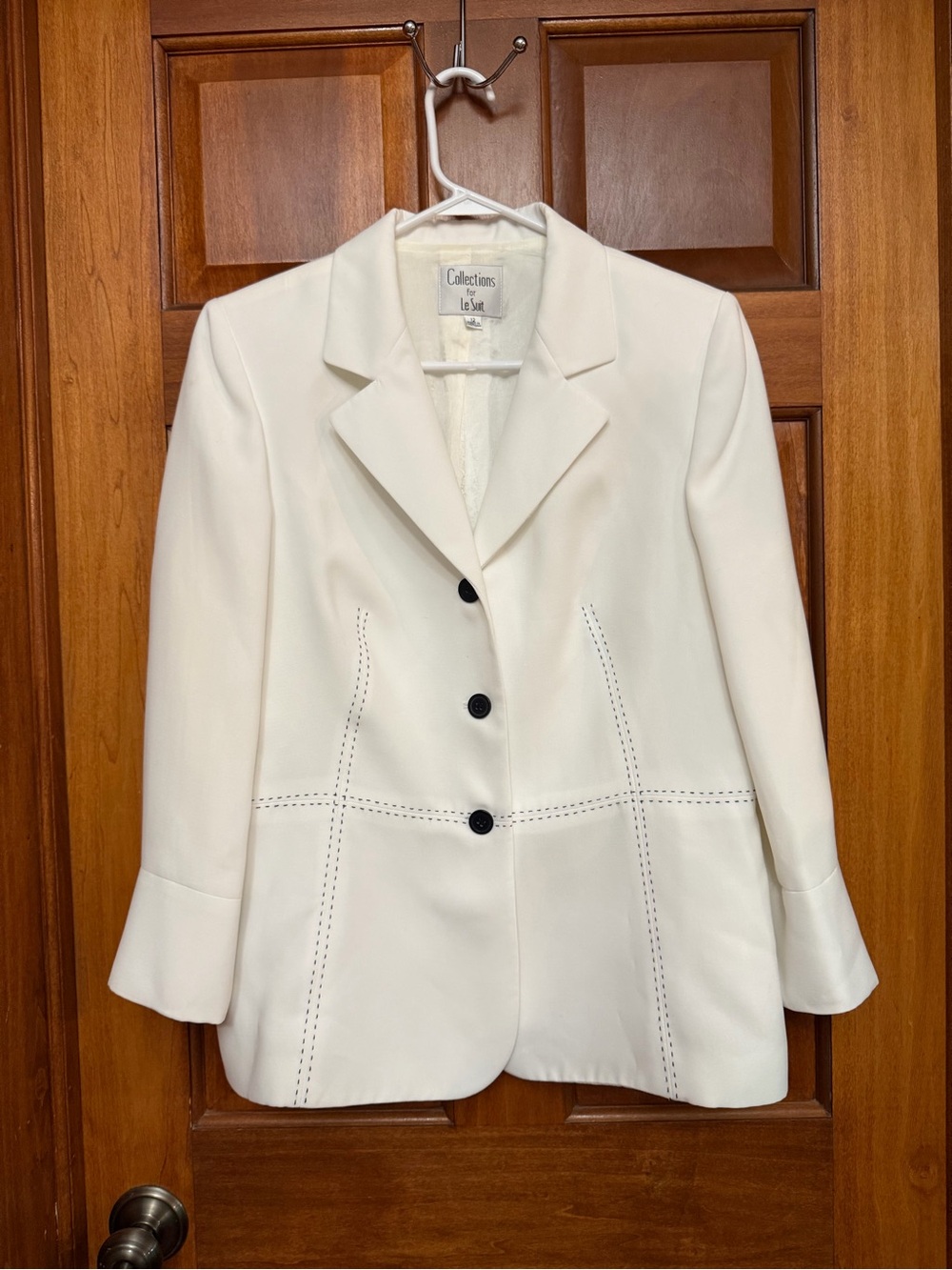 Le Suit Women’s Ivory Button Front Blazer 12 Regular 3/4 Sleeve Lined Pockets